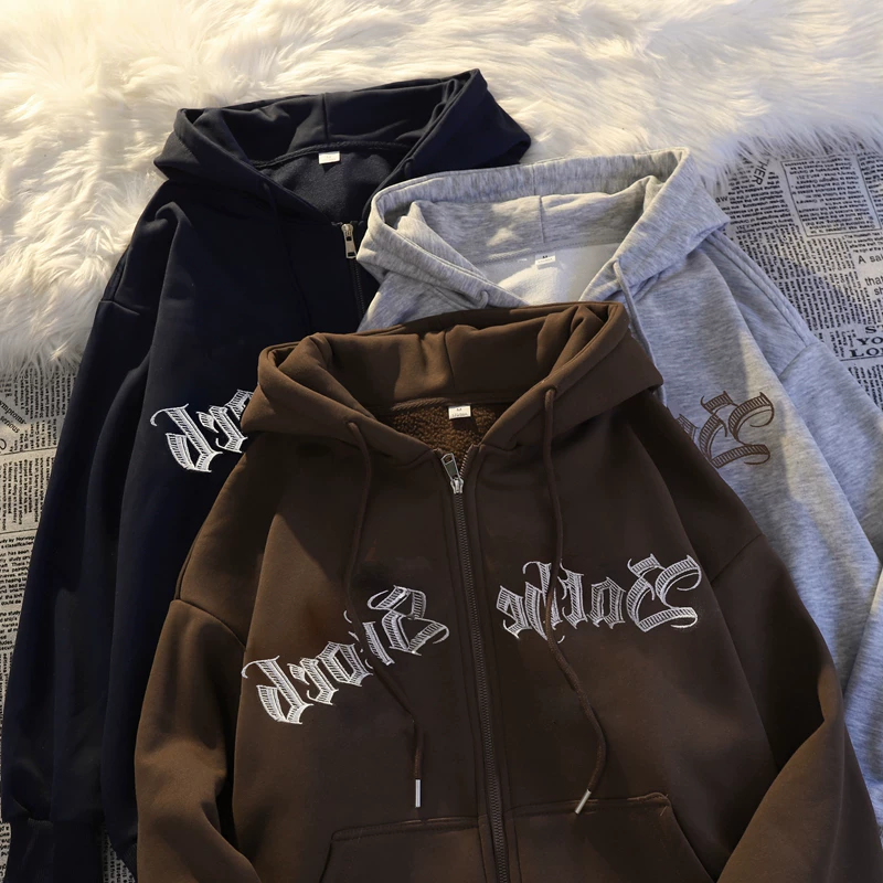 Vans, men's cotton autumn demi-season sweatshirt, fleece cardigan with zipper, loose fit, American style, for teenagers