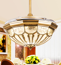 Потолочный вентилятор 隐形风扇灯 全铜欧式简约电风扇吊灯餐厅客厅卧室负离子吊扇灯 The Nordic