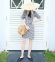 SASSYCHIC Dada thiết kế nhà mới retro đèn lồng tay áo hào phóng cổ áo kẻ sọc dress nữ kích thước lớn 	váy suông cột dây eo