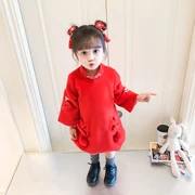 Váy bé gái 2019 phiên bản Hàn Quốc cho bé kiểu váy đỏ Trung Quốc cho bé Trang phục đón năm mới - Váy