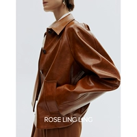 RoseLingLing Окрашенная масло загар кожаная серия рыхлая летающая куртка для ног с ягненком кожаная куртка