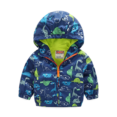 taobao agent Children's windproof trench coat, waterproof dinosaur, jacket for boys with hood with zipper, 2019, new collection, autumn