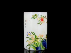 чашка 清雍正料器珐琅彩描金花鸟纹琉璃笔筒