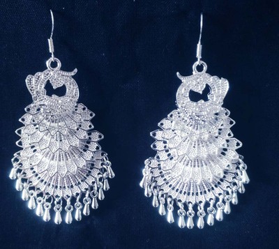 National Style Silver Peacock EarringsGuizhou manual Miao Yin Retro Changliusu Exaggeration ethnic style Miao Nationality silver atmosphere Versatile Earrings temperament female Earrings
