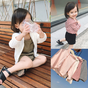 Chenchen Mẹ Bé Trẻ Em Quần Áo Chống Nắng Nữ 1-3 Năm Cô Gái Điều Hòa Không Khí Cardigan Sọc Mỏng Bé Áo Khoác