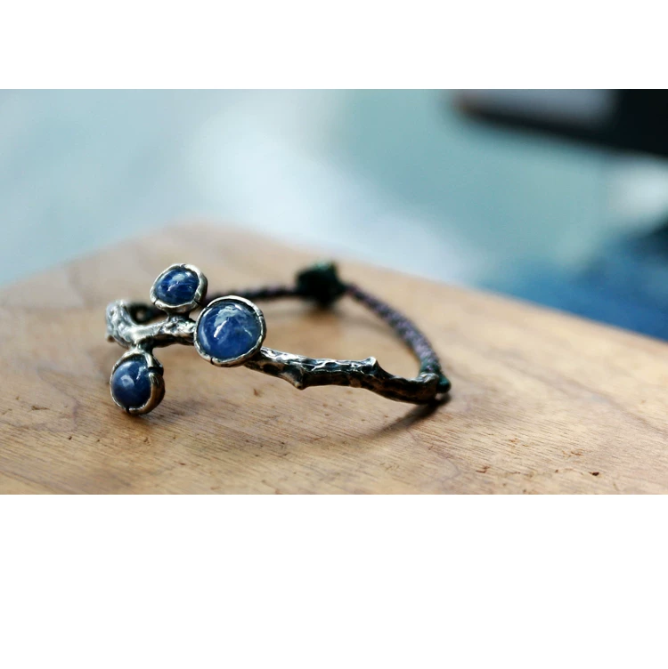 Stone inlay jade, bracelet, ring, silver 99 sample, J44