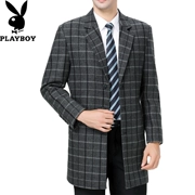Áo khoác len Playboy chính hãng nam dài phần mùa thu và mùa đông phù hợp với cổ áo kẻ sọc len len cashmere