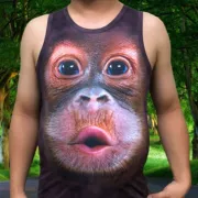 Mùa hè spoof lạ cơ bắp nam giới và phụ nữ cá tính mồ hôi vest chất béo XL vui 3d doodle khỉ in động vật