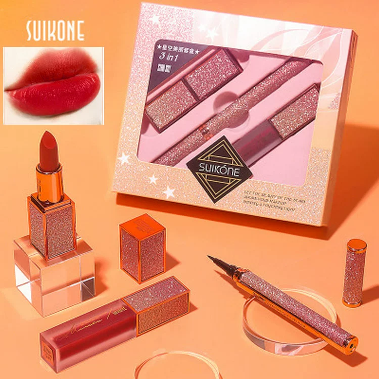 Trang điểm SUIKONE Sukarna Starry Sky Beautiful Set Box Net Red Hot Lipstick Lip Glaze Eyeliner Set - Bộ trang điểm