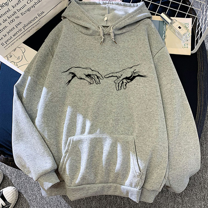 Greyparagraph pinkycolor  Sweatshirt Sketch Adam Hand of printing pattern Versatile personality Hooded Sweater Two rise beat