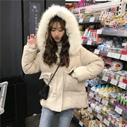 Mùa đông mới Hàn Quốc dễ thương linh hoạt rộng lớn lông dày cổ áo trùm đầu áo khoác cotton áo sơ mi dài tay nữ áo bông