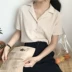 Mùa hè mới của Hàn Quốc phiên bản của chic ngọt ngào và mỏng nhỏ tươi phù hợp với cổ áo ngắn tay áo blouse voan áo sơ mi những mẫu áo sơ mi kẻ sọc đẹp Áo sơ mi