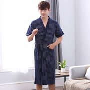 Áo choàng xuân hè 2018 cho nam ngắn tay cotton dài tay áo cotton bố mùa hè Nhật Bản phong cách đồ ngủ cỡ lớn 5XL