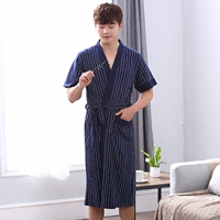 Áo choàng xuân hè 2018 cho nam ngắn tay cotton dài tay áo cotton bố mùa hè Nhật Bản phong cách đồ ngủ cỡ lớn 5XL áo ngủ