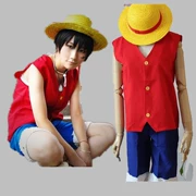 One Piece Luffy COS phù hợp với Luffy cùng mũ rơm thế hệ thứ nhất và thứ hai quần áo anime trang phục hóa trang Vua Hải Tặc nam
