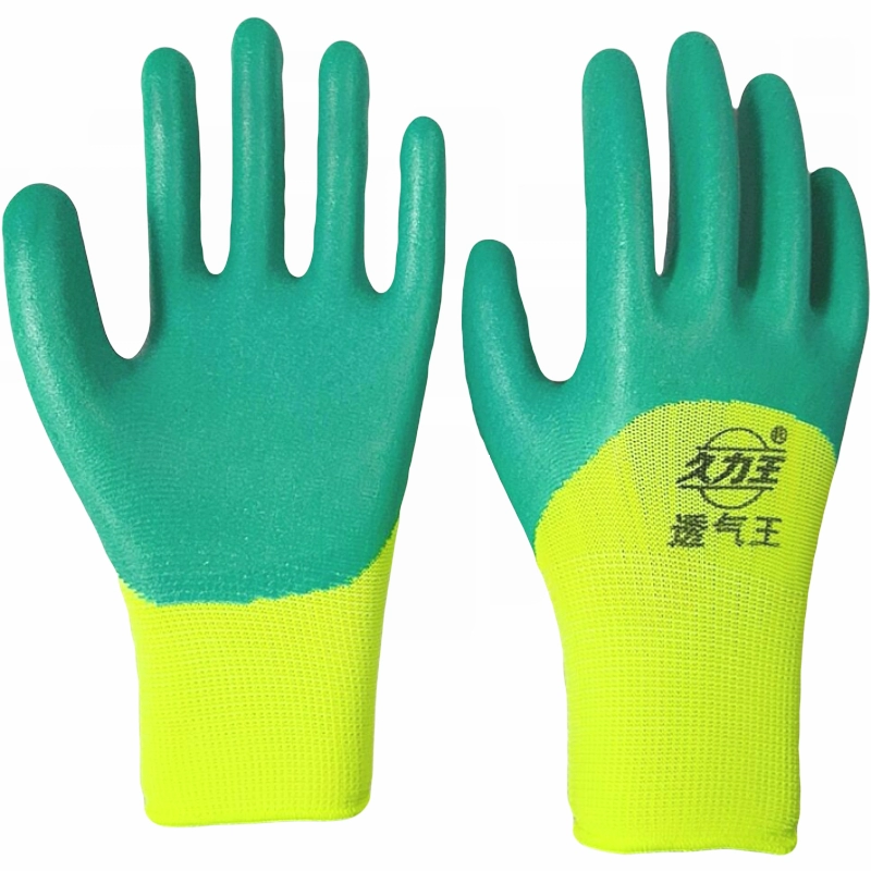 Jiuliwang chính hãng xốp màu xanh lá cây vua chịu mài mòn chống trượt cao su thoáng khí mủ cao su lao động làm vườn găng tay cao su găng tay vải bảo hộ găng tay bảo hộ 3m 