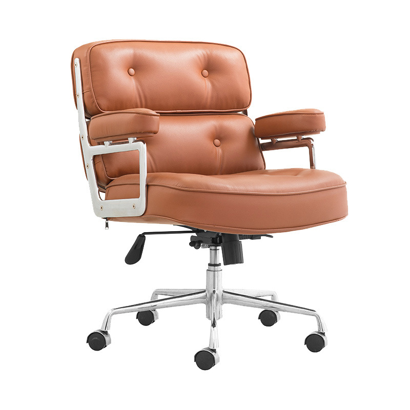 Brown PuSimplicity modern Robin chair genuine leather Class chair The boss chair Office chair Computer chair household Office swivel chair Negotiation chair