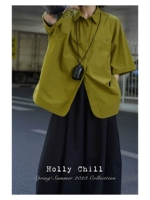 Hollychill 丨 2023SS Дрифт молодежь 100%хлопковой лацкальный карманный силуэт простой короткий топ рубашки