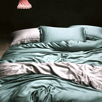 Màu rắn 80 hai mặt Tencel bốn mảnh quilt cover 1.8 2.0 m bộ đồ giường đôi mùa hè băng lụa sheets chăn ra gối nệm