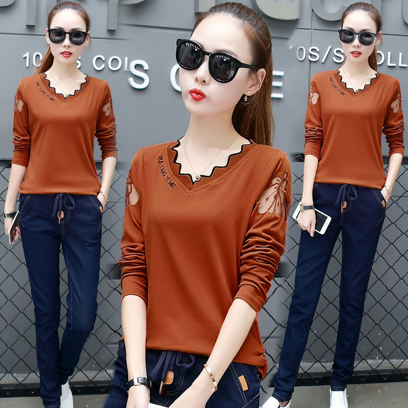 2018 mùa xuân mới áo sơ mi thời trang đáy áo sơ mi của phụ nữ mùa thu quần áo dài- tay t- shirt lỏng bên ngoài mặc mùa hè áo sơ mi nhỏ thủy triều