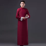 Áo dài nam Trung Quốc phong cách retro cotton và vải lanh đệm sách truyện 褂 Quần áo Trung Hoa Cộng hòa áo choàng nam năm bốn - Trang phục dân tộc