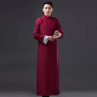 Áo dài nam Trung Quốc phong cách retro cotton và vải lanh đệm sách truyện 褂 Quần áo Trung Hoa Cộng hòa áo choàng nam năm bốn - Trang phục dân tộc đồ bộ đẹp