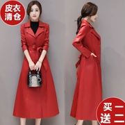 Thu đông 2018 mới Hained leather nữ dài phần cỡ lớn qua áo khoác đầu gối Phiên bản Hàn Quốc của chiếc áo gió tự cắt da dài phần thủy triều