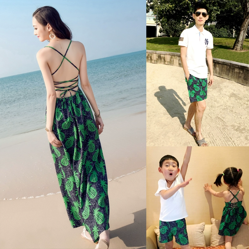 Kỳ nghỉ bên bờ biển Hàn Quốc trang phục cha mẹ và con mùa hè gia đình ba gia đình cha và con trai quần short nữ - Trang phục dành cho cha mẹ và con