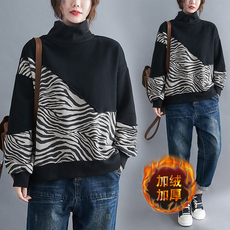 Одежда Больших размеров 大码卫衣女冬季宽松拼接加绒加厚洋气上衣高领百搭秋冬打底衫显瘦 OTHER