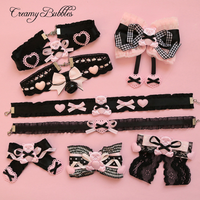 taobao agent Creamy Bubbles Original Lolita 呲 Sweet Black Sweet Black Pink Color Handiculine Little Bear Love Folding Necklace