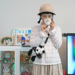 Neon hoang dã | tự tôn trọng chuỗi thời gian ren khâu tay áo hoa nửa cao cổ áo thun dài tay T-Shirt