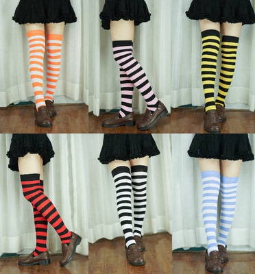 taobao agent Color stripes over knee socks, black and white striped red black overweed cosplay cosplay overlays