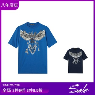 スポット ROBERTO CAVALLI ロバート カヴァリ サマーウィングス メンズ ラウンドネック 五分袖 半袖 Tシャツ