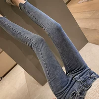 Штаны, эластичные джинсы, осенние, в корейском стиле, 2020, большой размер, высокая талия