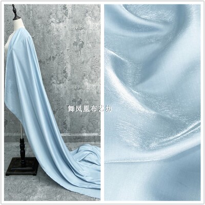 taobao agent Light sky blue glazed silk satin cotton hemp light silk shiny silk cloth shirt pants dressed fabric