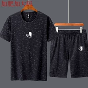 Mùa hè mỏng phần XL nam băng lụa ngắn tay phù hợp với phân bón XL in ngắn tay phù hợp với quần short áo khoác thủy triều - Bộ đồ