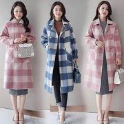 Áo khoác kẻ sọc phổ biến 2018 mùa đông phiên bản Hàn Quốc mới của phần dài cộng với áo len nữ bằng vải len rộng rãi - Áo Hàn Quốc
