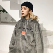 Mùa thu đông 2018 phiên bản Hàn Quốc mới của học sinh lỏng lẻo trùm đầu có dây rút màu bạc cáo nhung in áo len nữ