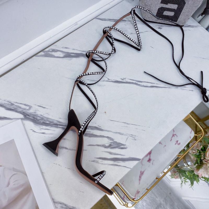 Black Cloth 121 summer aminamuaddi Over the knee Sandals Rome Twining drill belt high-heeled shoes Internet celebrity Versatile Barefoot Women's Shoes