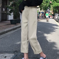 Giản dị quần nữ đầu mùa thu phụ nữ mới của Hàn Quốc phiên bản của đàn hồi cao eo rửa jeans quần chân rộng quần thẳng chín quần quần jean nữ