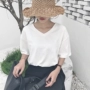 Mùa hè mới của phụ nữ phiên bản Hàn Quốc của chiếc áo gió cổ chữ V sang trọng, áo sơ mi tay ngắn màu sắc ngọt ngào. áo phông trơn
