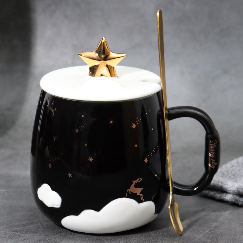 Star Cup & DeerCartoon ceramics Girlish heart unicorn Mug Water cup female With cover originality trend office lovers powder Unicorn