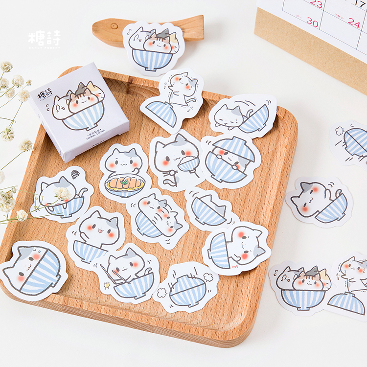 45 Cats In A Bowldo my Meow little cat Hand account diary Stickers Cartoon lovely decorate album diy Stickers seal box-packed stick