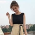 Thời trang Hàn Quốc thường phù hợp với mùa hè ngắn tay T-Shirt top + retro một mảnh váy váy dài hai mảnh nữ Bộ đồ
