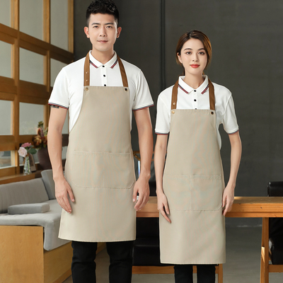 黑色帆布防水围裙简约定制logo印字餐饮奶茶店服务员工作围腰男女