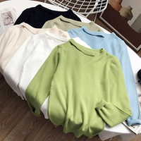 Цветной дизайнерский топ, трикотажный модный свитер для отдыха, в корейском стиле, V-образный вырез, оверсайз, тренд сезона, в западном стиле