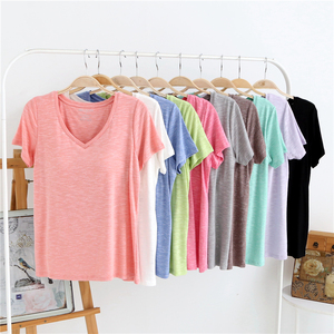 Của phụ nữ ngắn tay T-Shirt tre bông đồ ngủ mùa hè đan cotton phần mỏng đa màu áo ngực miễn phí ngực pad dịch vụ nhà áo sơ mi