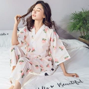 Sakura Nhật Bản kimono cotton nữ đồ ngủ mùa xuân và mùa hè cotton gạc đôi dịch vụ nhà áo ngủ mồ hôi hấp quần áo áo choàng tắm