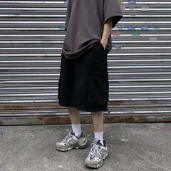 Japanese ins summer tooling shorts elastic drawstring men's Multi Pocket fashion brand casual loose sports pants trend