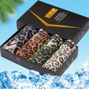 4 hộp quà tặng nam băng lụa underwear boyshort trung eo quần leopard print U lồi sexy quần thở mùa hè